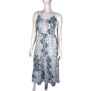 Aqua Snake Print Maxi dress Strappy Ruffle Cottagecore Size Small Milkmaid